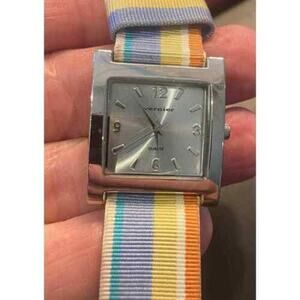 Women's 28mm silver Tone Vernier Watch, Multicolor Canvas Band